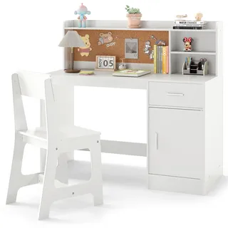 FANTASK Kinderschreibtisch Set, Schreibtisch Kinder Holz mit Regal Schubladen Schrank, Lerntisch Jugendtisch für Kinderzimmer ab 3 Jahren, Weiß
