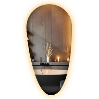 LED Spiegel unregelmäßig 100 x 50 cm – Design Badspiegel Wandspiegel rahmenlos warmweiß 3000K - Transparent