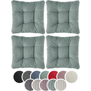 sleepling 4er Set Stuhlkissen 38x38cm, Sitzkissen Stuhl Bank, Cord Türkis | Weicher Möbelstoff 38 x 38 cm, Indoor & Outdoor, Made in EU, OEKO-Tex, Waschbar bis 30 Grad, 4 Stück