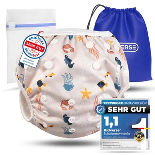 KIDVERSE Schwimmwindel Baby Badehose 0-3 Jahre - Hautfreundliche Schwimmwindeln wiederverwendbar & saugstark - Größenverstellbare Badewindel Baby Schwimmhose inklusive Tragetasche & Wäschenetz