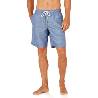 Amazon Essentials Herren 23cm Badehose mit Netzfutter, Taschen und Kordelzugverschluss, Blau Geometrischer Aufdruck, L