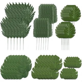 Relaxdays Tropische Blätter 72er Set, künstliche Monstera-, Farn- , Palmenblätter, Partydeko Dschungel , Textil , 40 cm , Dekoration, Blumen & Blumentöpfe, Kunstpflanzen