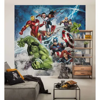 KOMAR Vlies Fototapete - Marvel Avengers Mighty Team - Größe 250 x 250 cm - Kinderzimmer, Kindertapete, Tapete
