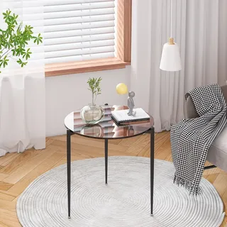 WISFOR Couchtisch mit Eisengestell Ø50 rund Glastisch, Sofatisch aus robustes Hartglas, Wohnzimmertisch dekorativ, Sinn für Design, Braun - Braun