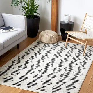 SAFAVIEH Boho Teppich für Wohnzimmer, Esszimmer, Schlafzimmer - Tulum Collection, Kurzer Flor, Elfenbein und Grau, 200 X 300 cm