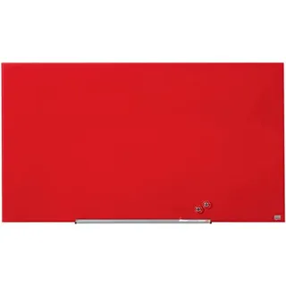 Nobo Glas Magnet-Whiteboard mit herausnehmbarem Stiftehalter, 1900 x 1000 mm, InvisaMount Befestigungssystem, Impression Pro, Rot, 1905186