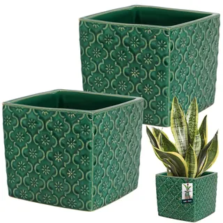 KOTARBAU® Keramik Blumentopf quadratisch Vintage Türkisfarben 13x13cm H: 13cm glasierte Keramik 2 St. viereckig Pflanzkübel quadratisch Blumentopf drinnen Pflanzgefäß Blumentöpfe
