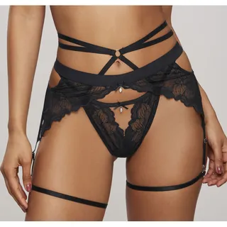 Strapsgürtel LASCANA, Damen, Gr. 44/46, schwarz, Spitze, Obermaterial: 88% Polyamid, 12% Elasthan, Strumpfhalter Strapsgürtel, aus edler, dezent transparenter Spitze mit dekorativen Bändchen