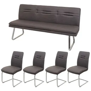 MCW Esszimmer-Set MCW-H70, Esszimmergruppe Sitzgruppe Esszimmergarnitur, Stoff/Textil Edelstahl gebürstet ~ grau-braun 180cm