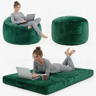 Großer Sitzsack - 120 cm Sofa Bett mit Memory-Schaum - XXL Bodenkissen Pouf - Waschbarer Flanellbezug - Für Wohnzimmer - Grün