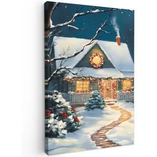 MuchoWow Leinwandbild Weihnachten - Weihnachtsbaum - Winter - Zuhause - Schnee Wanddeko Schlafzimmer 60x90 cm , Smaragdgrün , Textil , Kiefer , Abstrakt , Rechteckig , 60x90 cm , FSC 100% , gerahmt , Bilder & Rahmen, Bilder, Leinwandbilder