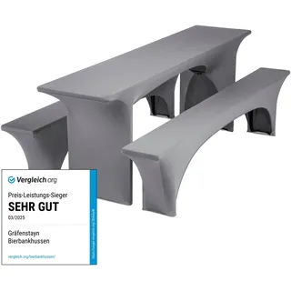 Gräfenstayn® Leopold Stretch - Biertischhussen-Set 3 TLG für Bierzeltgarnitur - 50cm oder 70cm Tischbreite - mit Öko-Tex Siegel Standard 100: "Geprüftes Vertrauen 30564 (Anthrazit, 50x220cm)