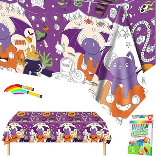 47x71 Zoll Riesige Ausmaltischdecke Kinder,Halloween Papier Tischdecke zum Ausmalen Maltischdecke für Kinder mit 18 Malstifte,DIY Geschenke für Kindergeburtstag Schulanfang Klassenraum Dekoration