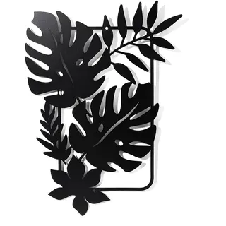 nbeads Palmblätter Metall Wanddekoration, Tropische Blätter Schwarzer Wandbehang Dekoration Silhouette Wandkunst Für Zuhause Schlafzimmer Badezimmer Küche Büro Garten Hotel Wanddekoration, 30x21.9 cm