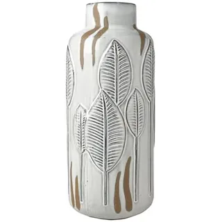 Mikasa Keramikvase mit geprägten Blättern, Weiß und Beige, 15 x 15 x 35 cm