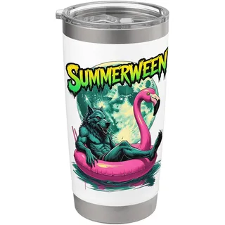Summerween Werwolf Retro Horror Strand Halloween im Sommer Doppelwandiger Edelstahl-Thermobecher