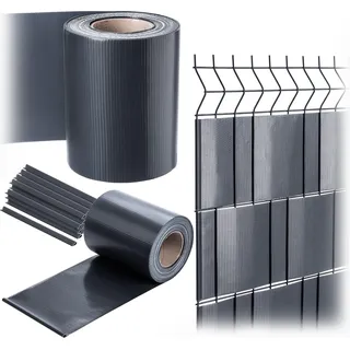 KADAX PVC Sichtschutzstreifen 35 m x 19 cm, Anthrazit für Doppelstabmatten Zaun, Sichtschutz mit 20 Befestigungsclips, Windschutz, Zaunfolie für Stabmattenzaun
