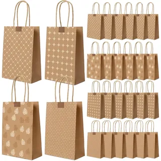 Romon Papiertüten Braun Mit Henkel, 24 Stück Geschenktüten mit 24 Aufklebern für Weihnachtsgeschenke, Obsttüten, Brottüten, Geburtstagstüten, Hochzeitstüten
