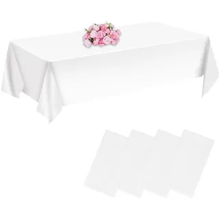 CHEPULA Einweg Tischdecke Weiß, [4 Stück] Wasserdicht Geburtstag Tischdecken, Rechteckig Tischtuch Geeignet für Hochzeit, Party, Kindergeburtstag, Weihnachten, 137 x 274 cm, Weiss