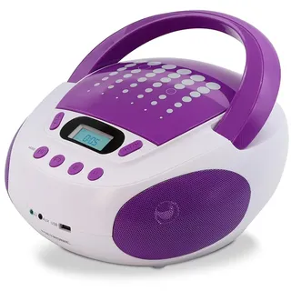 METRONIC, CD-Player für Kinder, MP3, Pop Purple, mit USB-Port, Stromversorgung oder Batterien, Weiß und Violett