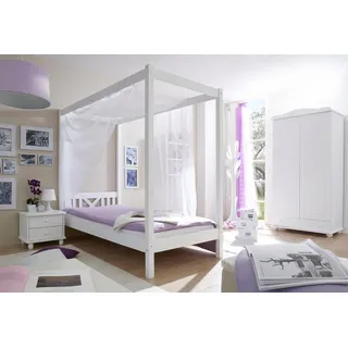 TICAA Himmelbett LaLuna 90 x 200 cm Kiefer massiv weiß