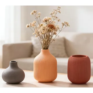 VASETOPIA Keramik Vase 3 Stück, Nordischer Boho Blumenvasen Home Decor für Pampasgras, Bücherregal, Flur (15 Rotbraun/Orange/Grau)