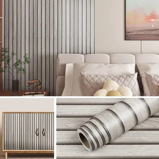Livelynine Tapete Holzoptik Selbstklebend 3D Effekt Klebefolie Holzoptik 90 cm Breit Grau Hell 90CMx5M Wasserdicht Wandpaneele Selbstklebend Holz Wohnzimmer Selbstklebende Tapete Schlafzimmer Wand