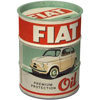 Nostalgic-Art Retro Spardose, 600 ml, FIAT – Premium Protection Oil – Geschenk-Idee für FIAT-Zubehör Fans, Original Lizenzprodukt (OLP), Sparschwein aus Metall, Vintage Blech-Sparbüchse