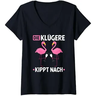 Damen Die Klügere Kippt Nach Malle Mädels Saufen JGA Prosecco Sekt T-Shirt mit V-Ausschnitt, Schwarz, L