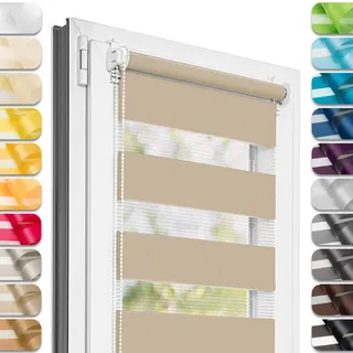 Estika Doppelrollo Klemmfix ohne Bohren - 140 cm x 220 cm - Sandstrand - 27 Stofffarben, Tag und Nacht Duo Rollo, Rollos für Fenster ohne Bohren, Fenster Sichtschutz (140 cm Stoffbreite)