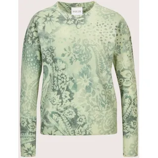Longpullover MADELEINE "Strickpullover Stilvoller Printpullover mit floralem Muster", Damen, Gr. 40/42, weiß (wollweiß, hellsalbeigrün), Obermaterial: 52% Polyester PES. 48% Wolle WO., Modern, Pullover Longpullover, Allover-druck