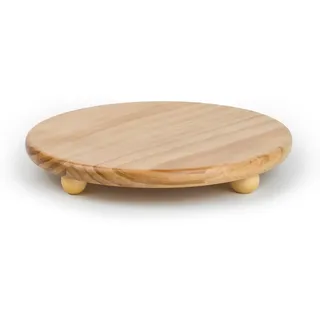 HillSpring Holztablett Rund mit Füßen 30 cm, Dekotablett aus Massivholz im Landhausstil für Badezimmer, Küche & Kaffeestation, Holz Podest für Seifenspender, Kerzen & Pflanzen