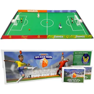 TIPP-Kick Mania Tischfußball spielfertiges Spielset mit 2 Spieler, 2 Torhüter, 2 Plastiktore, 2 Bälle, 4 Banden, 1 Spielfeld aus Filz | Tischfussballspiel | Tischkicker-Spielfläche ist: 80x47cm