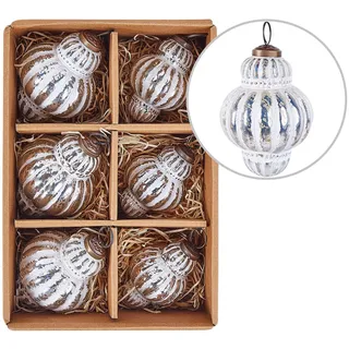 Beliani Weihnachtsbaumkugeln 11/14 cm Silber Cremeux , Silberfarben , Glas , 10x14x10 cm , Dekoration, Weihnachtsdekoration, Christbaumschmuck