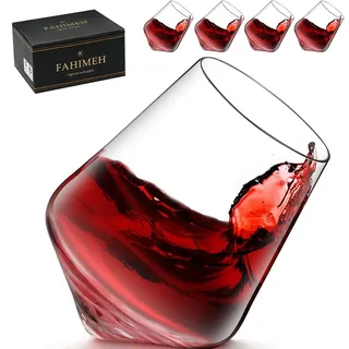 FAHIMEH Rum GläSer, Rotating Whisky Cognac Whiskey GläSer Ohne Stiel Wackelgläser Tasting Weinglas Kristall Tumbler Likörgläser Gin Glas, Personalisiert Männer Geschenke 4er set, 300ml