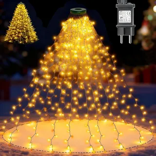 Dekofun Lichterkette Weihnachtsbaum 2M 400 LED Christbaumbeleuchtung mit Ring, 8 Modi Tannenbaum Lichterkette Weihnachtsbeleuchtung Wasserdicht Baummantel für Innen Aussen Deko - Warmweiß