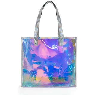 FuninCrea Laser Schultertasche Damen Holographisch Handtasche Damen, Extra Groß Tote Bag Durchsichtig Damen Handtasche Wasserdichtes PVC Handtasche Damen Umhängetasche für Arbeit Reisen (L)