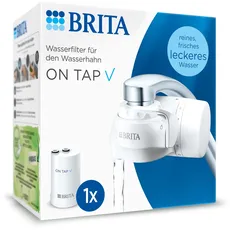 BRITA Wasserfilter für Wasserhahn ON TAP V inkl. 1 Filterkartusche – für nachhaltiges Wasser mit besserem Geschmack/reduziert kleine Partikel, Metalle & geschmacksbeeinträchtigende Stoffe