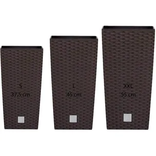WELL HOME MOBILIARIO & DECORACIÓN 3er Pack Blumentöpfe hoch (11,4/19/35 Liter) Rato Square aus Kunststoff in dunkler Ocker mit Tank
