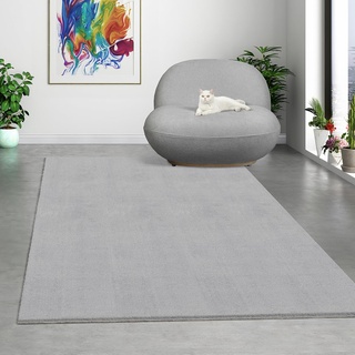 Mia's Teppiche Comfort Moderner Flauschiger Kurzflor Teppich, Anti-Rutsch Unterseite, Waschbar bis 30 Grad, Super Soft, Felloptik, Grau, 120 x 160 cm