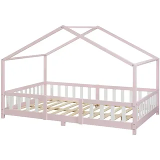 [en.casa] Kinderbett Treviolo 140 x 200 cm Kiefer massiv lackiert Rosa/Weiß