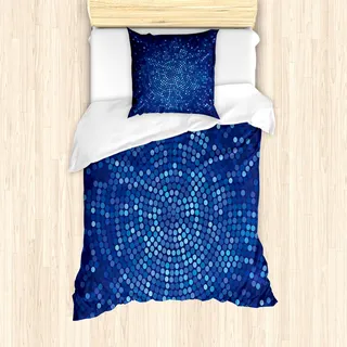ABAKUHAUS Abstrakt Bettbezug Set für Einzelbetten, Spiral Mosaik Punkte, Milbensicher Allergiker geeignet mit Kissenbezug, Violettblau und