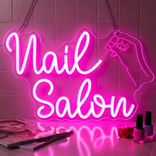 GGAQQ Nail Salon Neon schild für Wanddeko, LED Neonlicht Hängeschild USB-Betrieb mit dimmbarem Schalter für Nagelstudio Nagelsalon Nageldesign (Nail Salon)