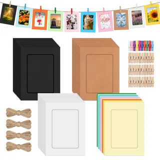 Mardatt Cardboard Picture Frames, 40 Set 5“ Papier Bilderrahmen, enthält bunte Karton Fotorahmen mit hölzernen Klammern, Schnüre für Home Decor