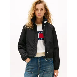 Blouson TOMMY JEANS "TJW ESSENTIAL PADDED FLAG JACKET", Damen, Gr. M (38), schwarz, Web, Obermaterial: 100% Polyamid, unifarben mit Farbeinsatz, elastischer Bund, Jacken Blouson