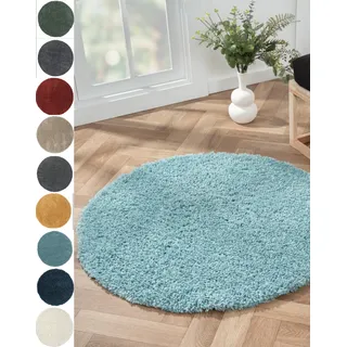 Myflair Möbel & Accessoires Hochflor-Teppich »My Shaggy« rund 37 mm Höhe Shaggy, Uni Farben, leicht glänzend, Microfaser, extra flauschig, blau