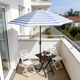 Sekey Balkonschirm Halbrund 270 cm – Sonnenschirm mit Kurbel, Marktschirm, UV50+ Sonnenschutz für Balkon, Garten, Hof, Café, Blau-weiß gestreift - Blau