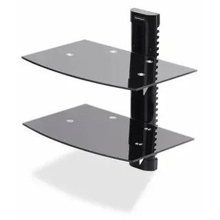StarTech.com Dual Floating Wall-Mounted AV Shelves Adjustable Height Shelf For Under TV Organize A/V Equipment On Black Tempered Glass Shelves shelf - for audio/video components - black