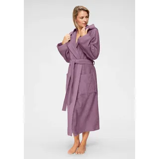 MY HOME Damenbademantel Livia, ideal für Sauna & Spa, Hotelbademantel, Langform, Walkfrottee, Kapuze, Gürtel, gemusterter Bordüre, langer Bademantel Damen, 100% Baumwolle, XS-2XL lila S | 120 cm