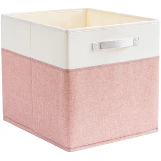 Mangata Aufbewahrungsbox 25x25x25 cm, faltenfrei Stoff Aufbewahrungskörbe für Kleiderkörbe, Körbe, Truhen, Spielzeug (Rosa / Beige Weiß)